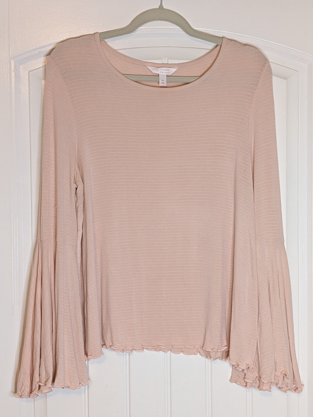 Lauren Conrad Blush Pink Knit Striped Bell Sleeve Long Sleeve Top